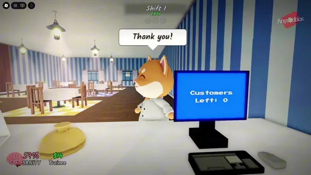 Animal Restaurant HUD showing a SANITY meter and rank label during a shift