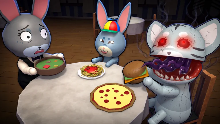 Multiple animal customers and an anomaly with food on the table